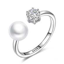 Delicate 925 Sterling Silver CZ Adjustable Freshwater Pearl Rings